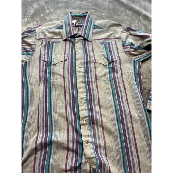 Panhandle Slim Other - VTG PANHANDLE SLIM Western DENIM Shirt Striped USA Long Sleeve Mens 16.5x34 MED.